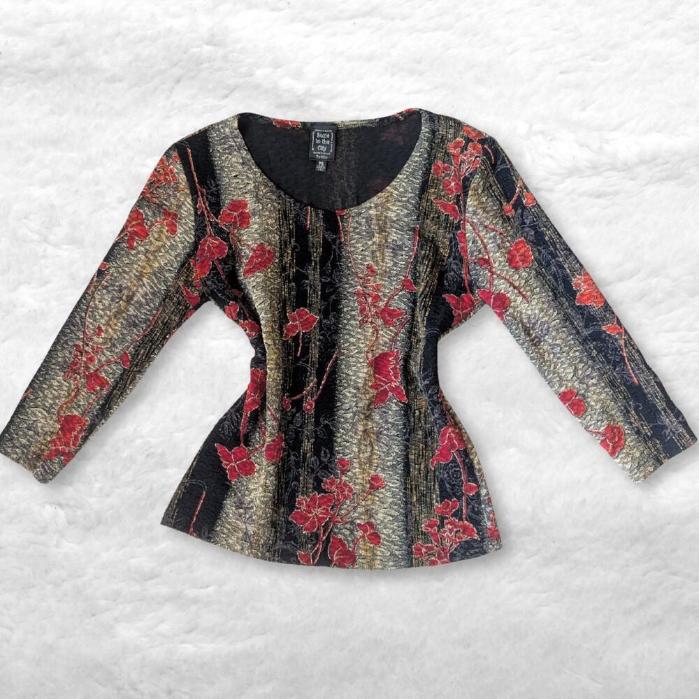 vintage y2k suzie in the city floral shimmer top